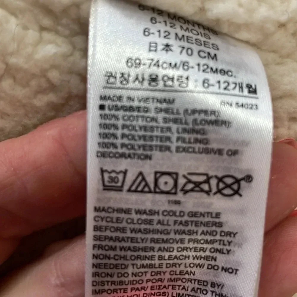 Baby Gap puffer vest jacket Sherpa lined Full zip Navy & Gray Size 6-12 mos